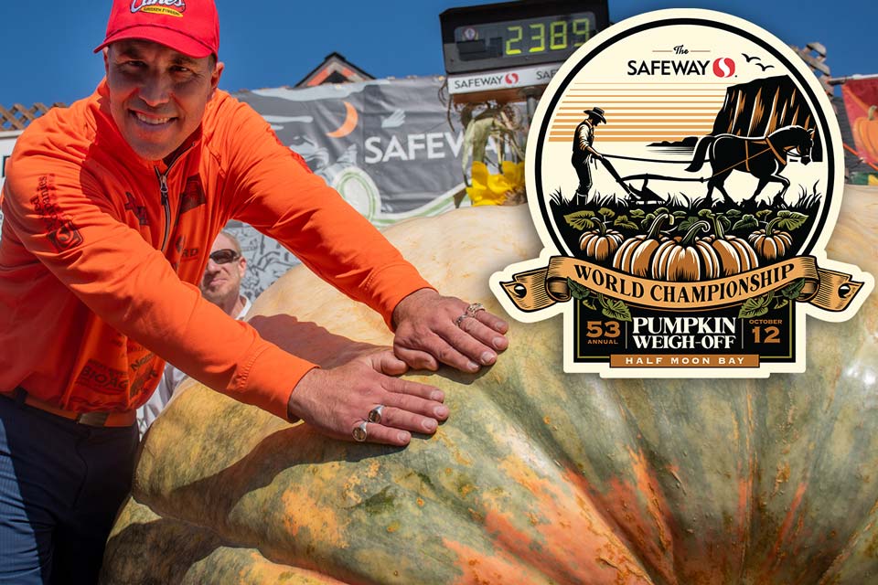 53rd Annual Half Moon Bay Safeway World Championship Pumpkin Weigh-Off winner Travis Gienger