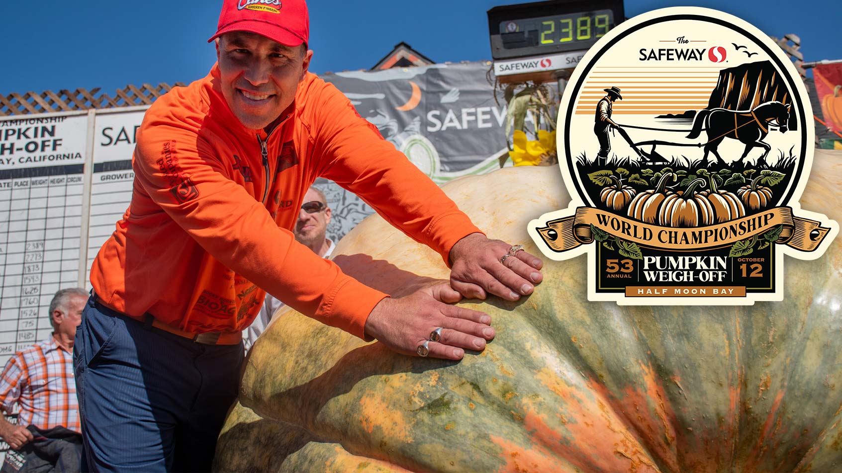 53rd Annual Half Moon Bay Safeway World Championship Pumpkin Weigh-Off winner Travis Gienger